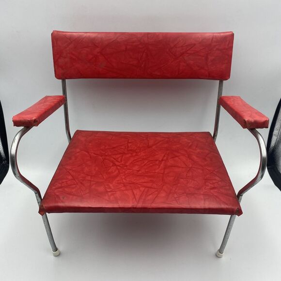 Other - Vintage 1950s Retro Red Vinyl Child's Booster‎ or Doll Chair Metal Frame